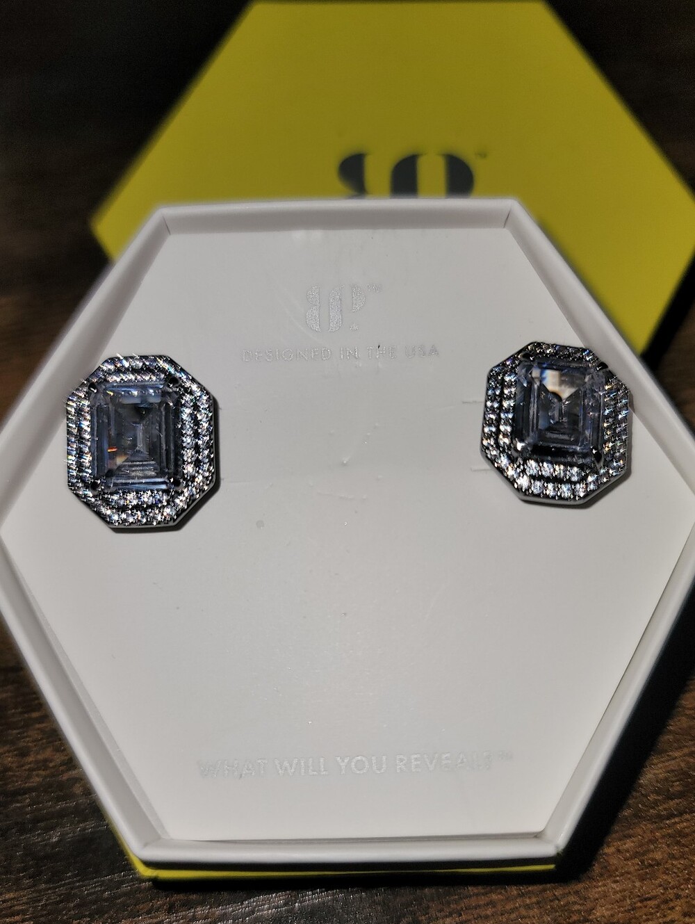 NWT-BP Remembered Hopes Embraced. Diamond Cubic Zirconia Hematite Stud Earrings